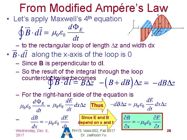 From Modified Ampére’s Law • Let’s apply Maxwell’s 4 th equation – to the