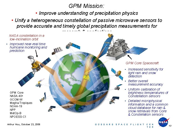 GPM Mission: • Improve understanding of precipitation physics • Unify a heterogeneous constellation of