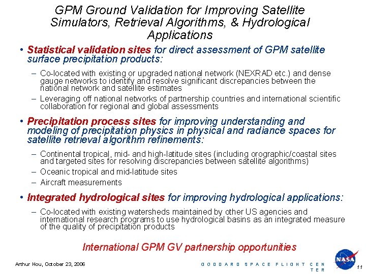 GPM Ground Validation for Improving Satellite Simulators, Retrieval Algorithms, & Hydrological Applications • Statistical