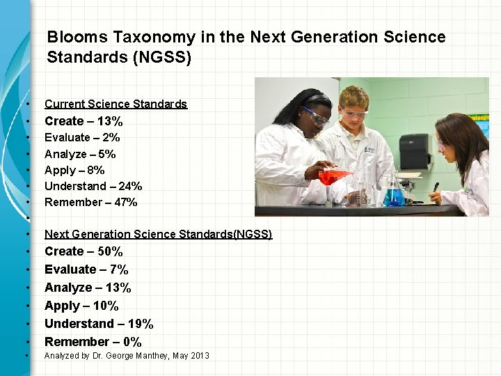 Blooms Taxonomy in the Next Generation Science Standards (NGSS) • Current Science Standards •