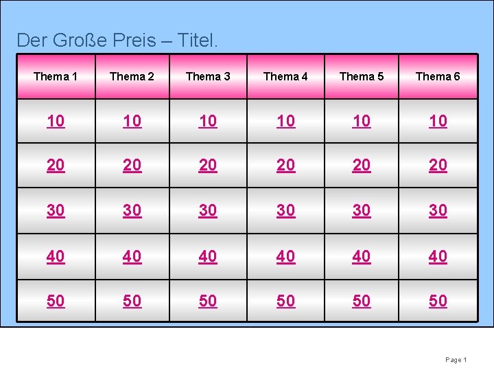 Der Große Preis – Titel. Thema 1 Thema 2 Thema 3 Thema 4 Thema