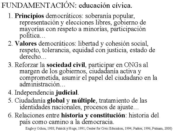 FUNDAMENTACIÓN: educación cívica. 1. Principios democráticos: soberanía popular, representación y elecciones libres, gobierno de
