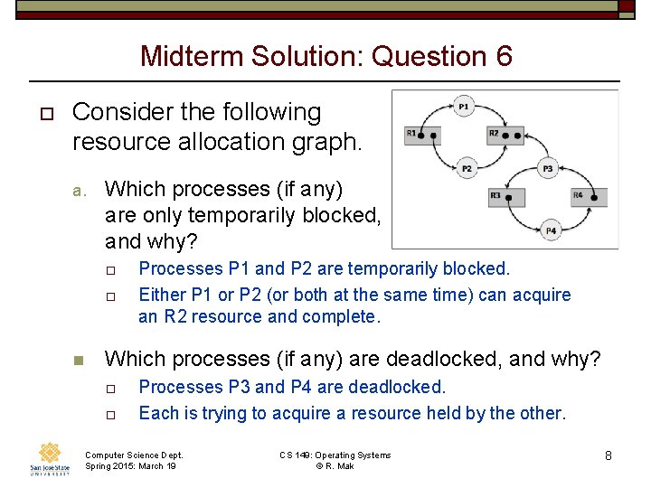 Midterm Solution: Question 6 o Consider the following resource allocation graph. a. Which processes