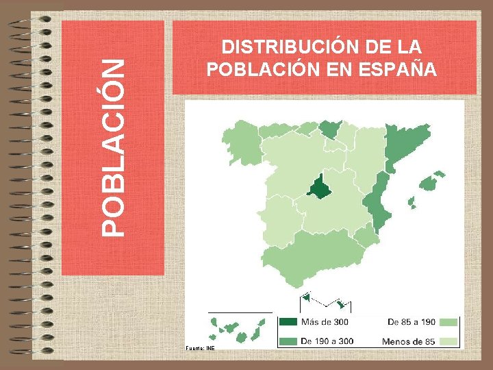 POBLACIÓN DISTRIBUCIÓN DE LA POBLACIÓN EN ESPAÑA Fuente: INE 