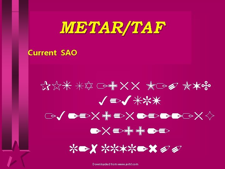 METAR/TAF Current SAO PIT SA 1955 M 10 OVC 3/4 TRW 132/59/52/2215 G 25/992/