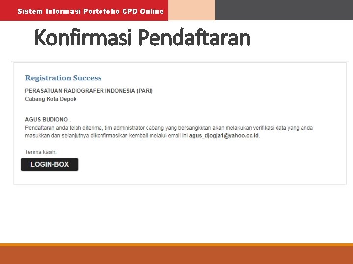 Sistem Informasi Portofolio CPD Online Konfirmasi Pendaftaran 