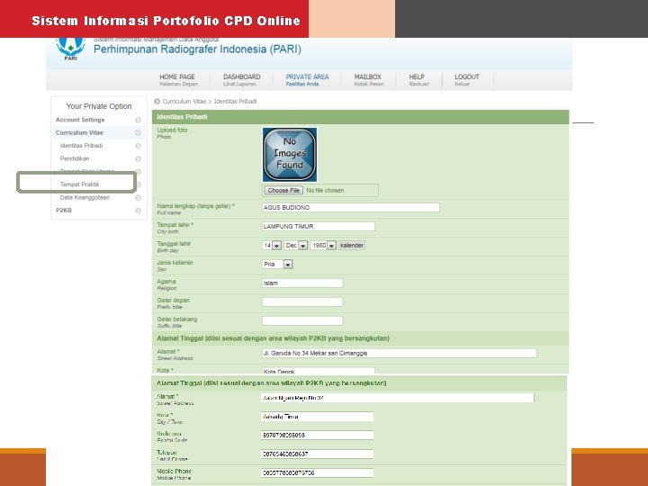 Sistem Informasi Portofolio CPD Online Halaman Identitas Pribadi 