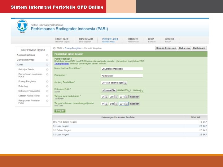 Sistem Informasi Portofolio CPD Online 