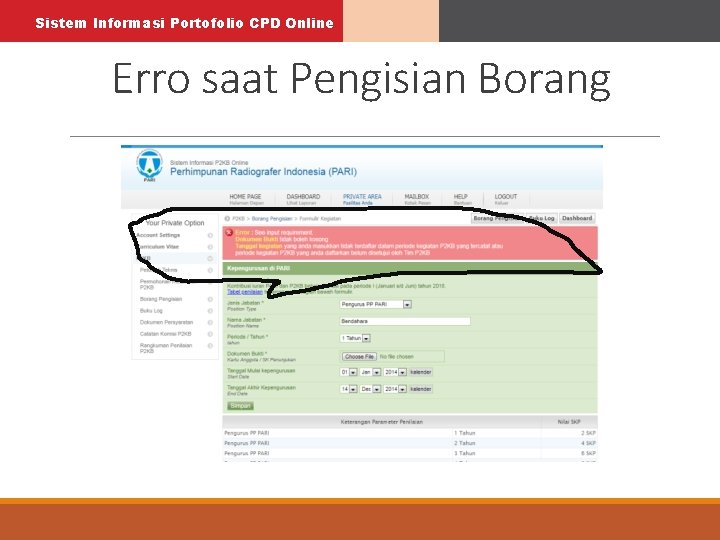 Sistem Informasi Portofolio CPD Online Erro saat Pengisian Borang 