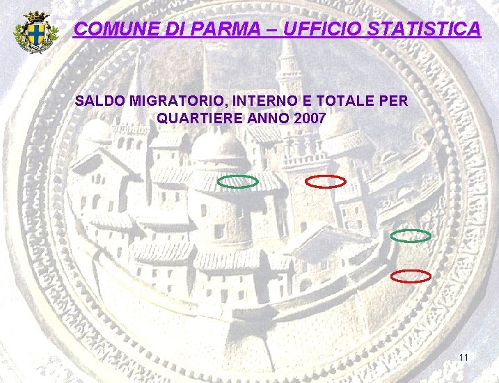 COMUNE DI PARMA – UFFICIO STATISTICA SALDO MIGRATORIO, INTERNO E TOTALE PER QUARTIERE ANNO