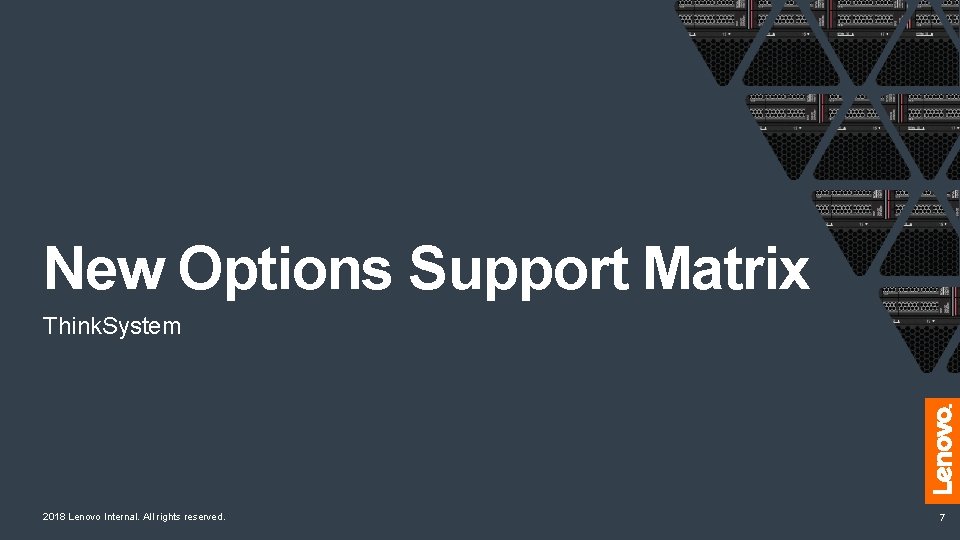 New Options Support Matrix Think. System 2018 Lenovo Internal. All rights reserved. 7 