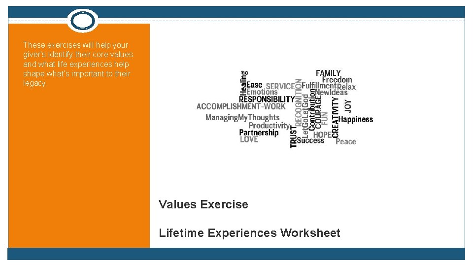 These exercises will help your giver’s identify their core values and what life experiences