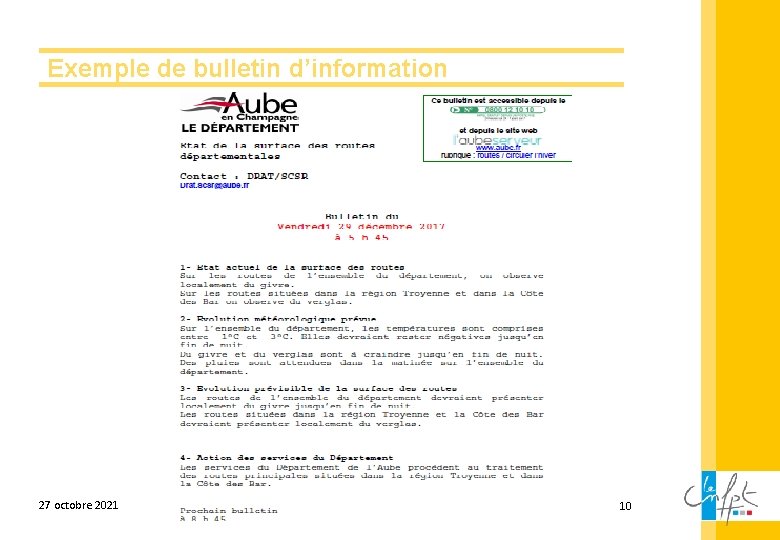 Exemple de bulletin d’information 27 octobre 2021 10 