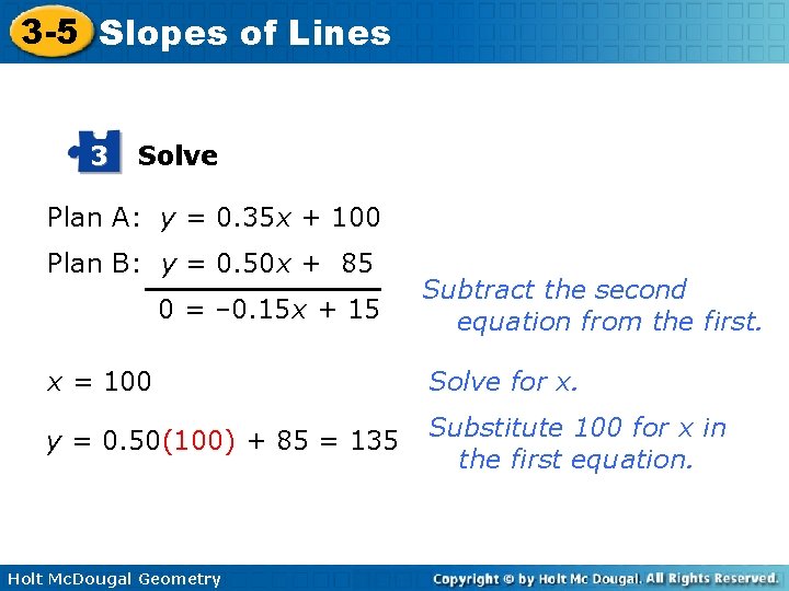 3 -5 Slopes of Lines 3 Solve Plan A: y = 0. 35 x