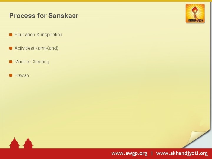 Process for Sanskaar Education & inspiration Activities(Karm. Kand) Mantra Chanting Hawan www. awgp. org