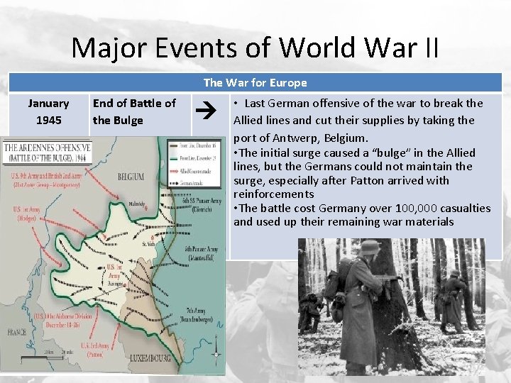 Major Events of World War II The War for Europe January 1945 End of