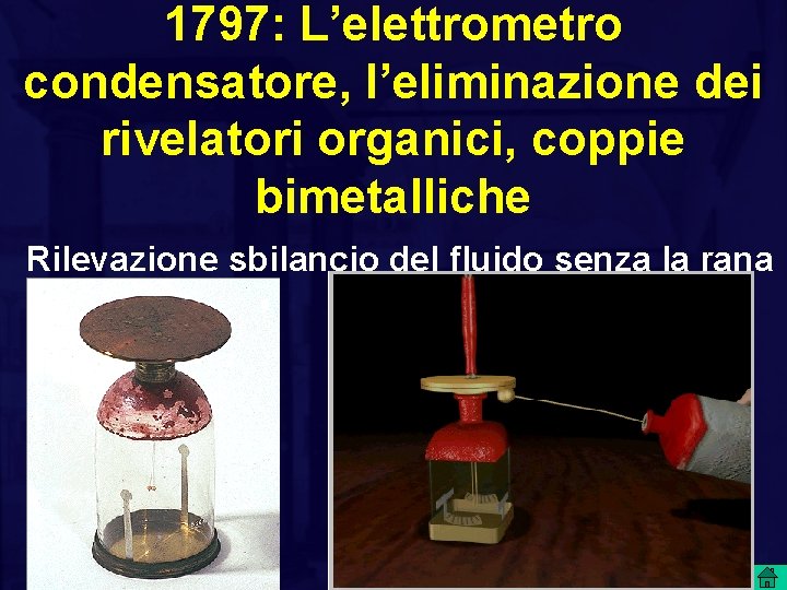 1797: L’elettrometro condensatore, l’eliminazione dei rivelatori organici, coppie bimetalliche Rilevazione sbilancio del fluido senza