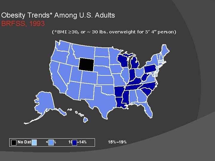 Obesity Trends* Among U. S. Adults BRFSS, 1993 (*BMI ≥ 30, or ~ 30