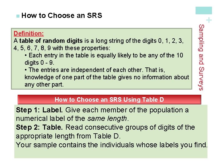 to Choose an SRS Sampling and Surveys Definition: A table of random digits is