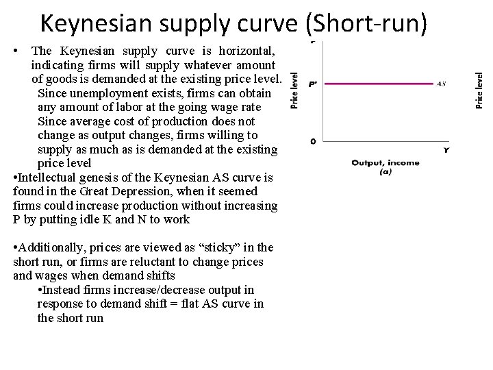 Keynesian supply curve (Short-run) • The Keynesian supply curve is horizontal, indicating firms will Keynesian supply curve (Short-run) • The Keynesian supply curve is horizontal, indicating firms will