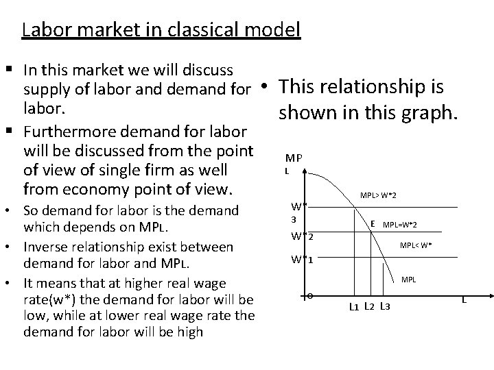 Labor market in classical model § In this market we will discuss supply of Labor market in classical model § In this market we will discuss supply of