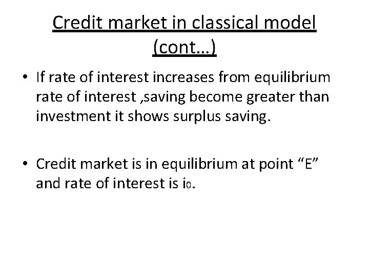 Credit market in classical model (cont…) • If rate of interest increases from equilibrium Credit market in classical model (cont…) • If rate of interest increases from equilibrium