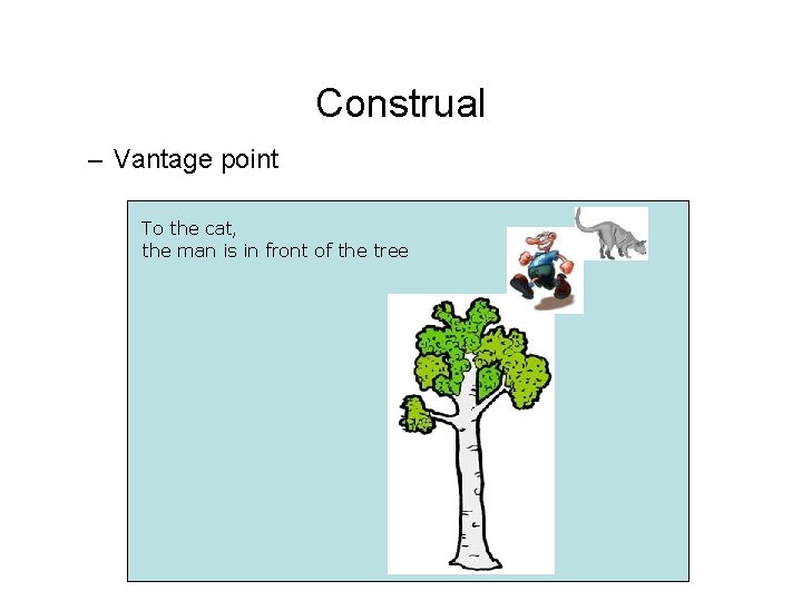 Construal – Vantage point To the cat, the man is in front of the