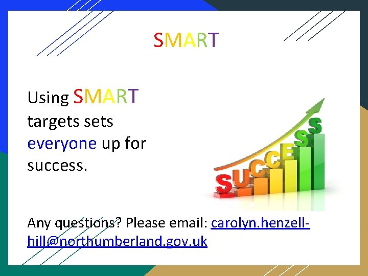 SMART Using SMART targets sets everyone up for success. Any questions? Please email: carolyn.