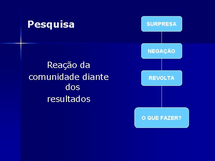 Pesquisa SURPRESA NEGAÇÃO Reação da comunidade diante dos resultados REVOLTA O QUE FAZER? 