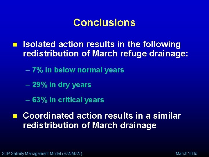 Conclusions n Isolated action results in the following redistribution of March refuge drainage: –