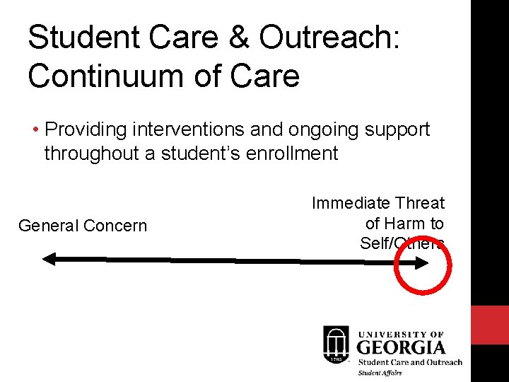 Student Care & Outreach: Continuum of Care • Providing interventions and ongoing support throughout