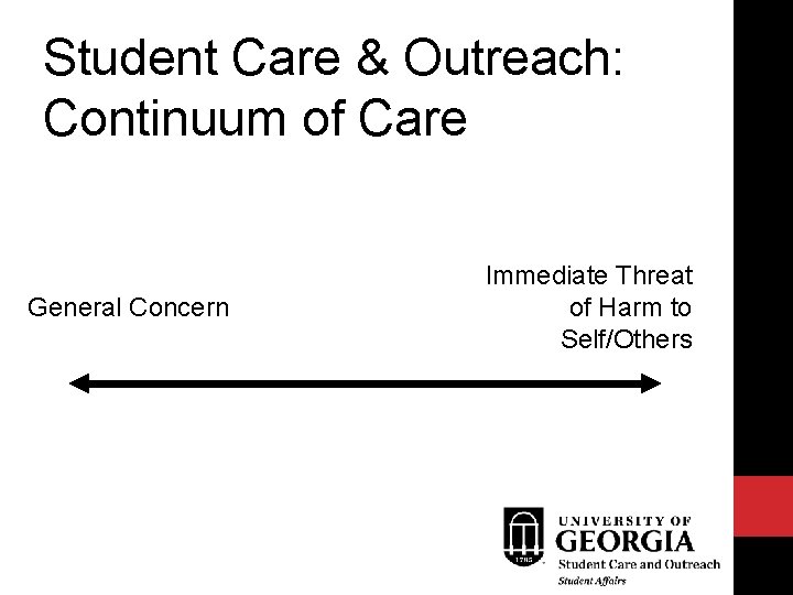 Student Care & Outreach: Continuum of Care General Concern Immediate Threat of Harm to