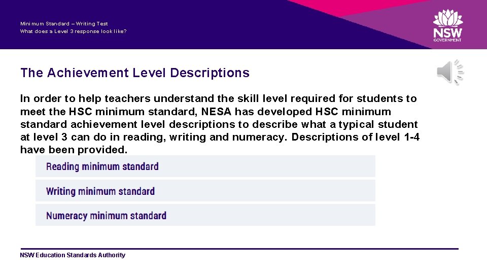 Minimum Standard – Writing Test What does a Level 3 response look like? The
