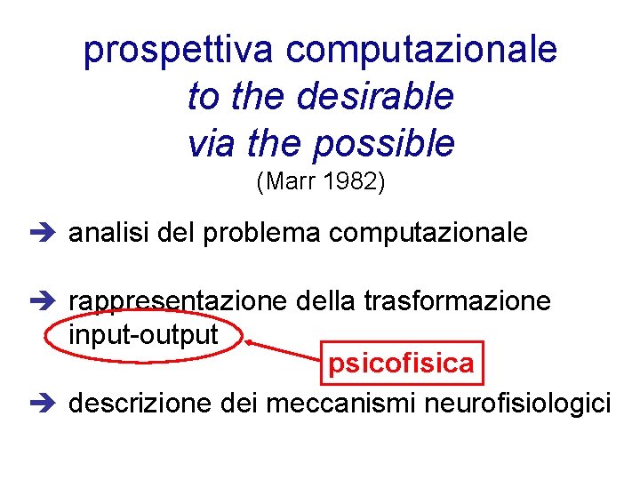 prospettiva computazionale to the desirable via the possible (Marr 1982) analisi del problema computazionale