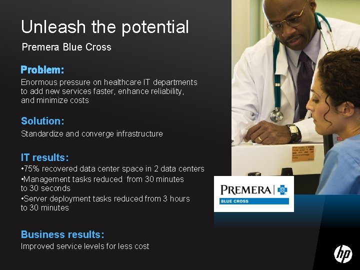 Unleash the potential Premera Blue Cross Problem: Enormous pressure on healthcare IT departments to