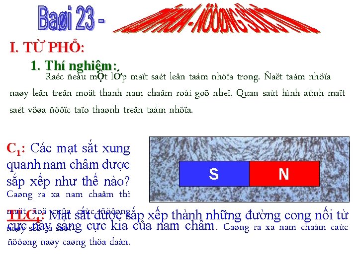 I. TỪ PHỔ: 1. Thí nghiệm: Raéc ñeàu một lớp maït saét leân taám