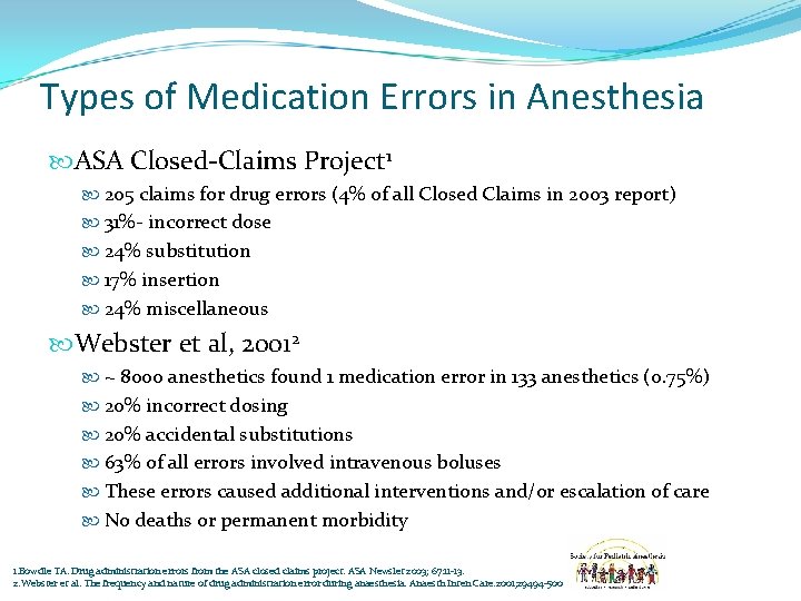 Types of Medication Errors in Anesthesia ASA Closed-Claims Project 1 205 claims for drug
