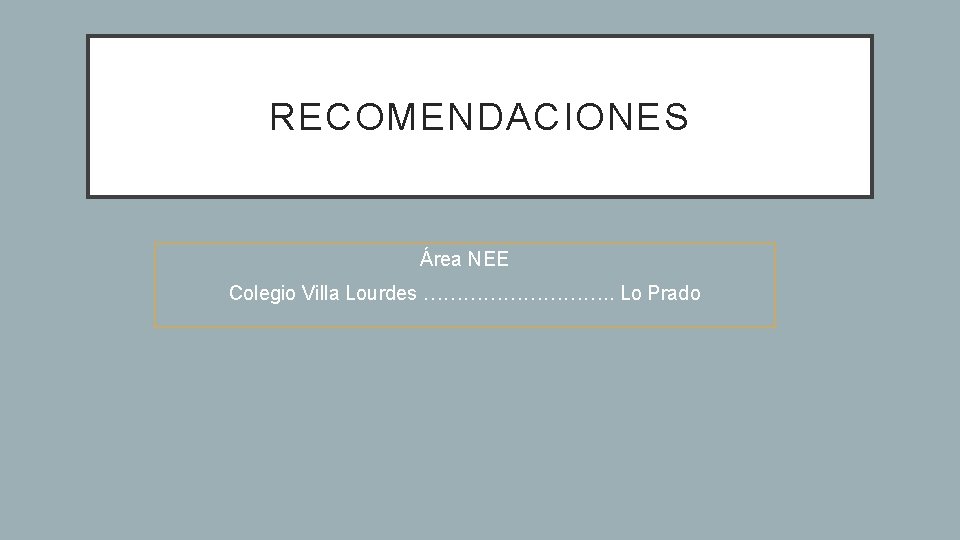 RECOMENDACIONES Área NEE Colegio Villa Lourdes ……………. . Lo Prado 
