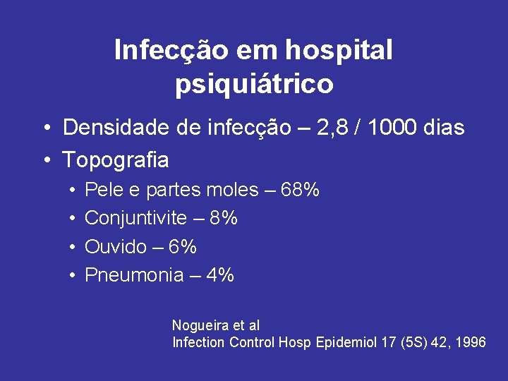 Infecção em hospital psiquiátrico • Densidade de infecção – 2, 8 / 1000 dias