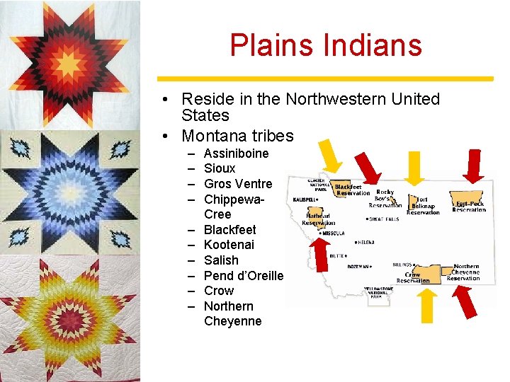 Plains Indians • Reside in the Northwestern United States • Montana tribes – –