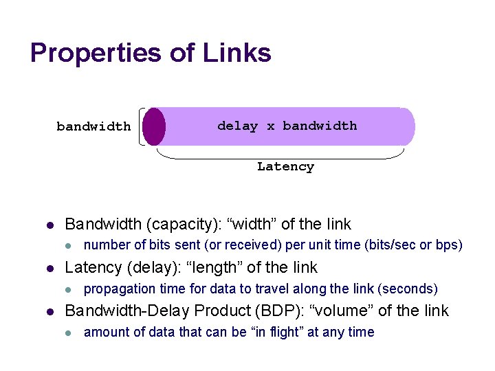 Properties of Links bandwidth delay x bandwidth Latency l Bandwidth (capacity): “width” of the