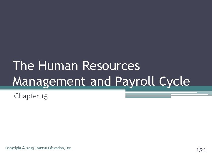 The Human Resources Management and Payroll Cycle Chapter 15 Copyright © 2015 Pearson Education,