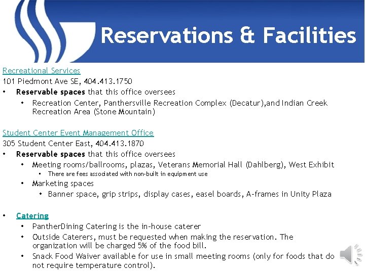 Reservations & Facilities Recreational Services 101 Piedmont Ave SE, 404. 413. 1750 • Reservable