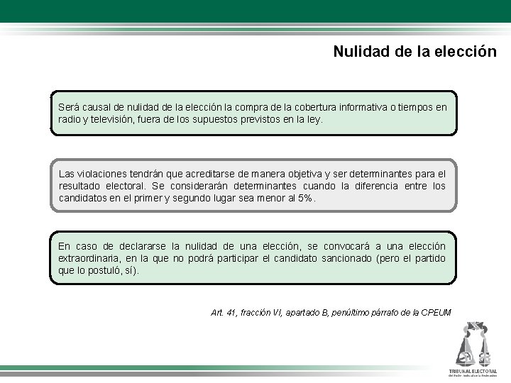 Nulidad de la elección Será causal de nulidad de la elección la compra de