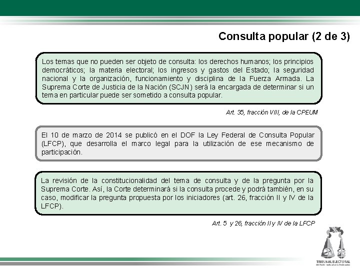 Consulta popular (2 de 3) Los temas que no pueden ser objeto de consulta: