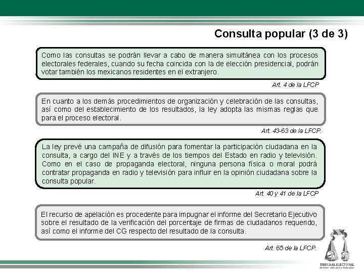 Consulta popular (3 de 3) Como las consultas se podrán llevar a cabo de