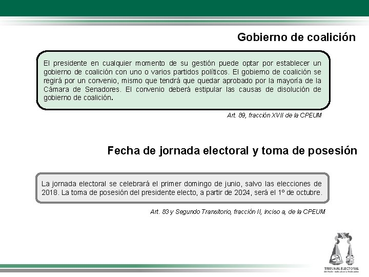 Gobierno de coalición El presidente en cualquier momento de su gestión puede optar por