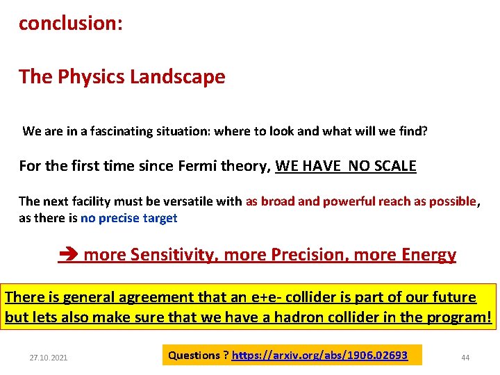 conclusion: The Physics Landscape We are in a fascinating situation: where to look and