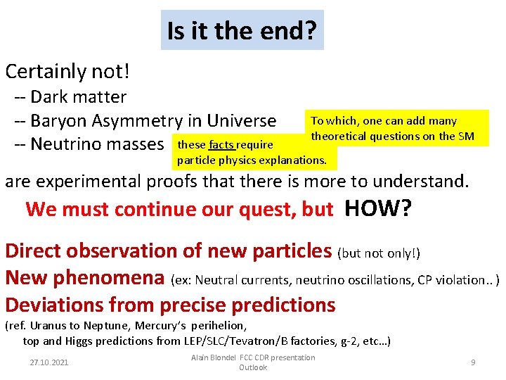 Is it the end? Certainly not! -- Dark matter -- Baryon Asymmetry in Universe