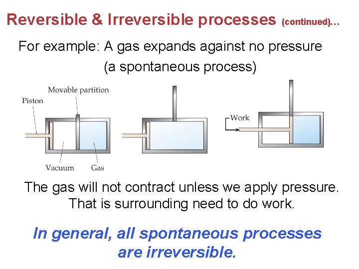 Reversible & Irreversible processes (continued)… For example: A gas expands against no pressure (a